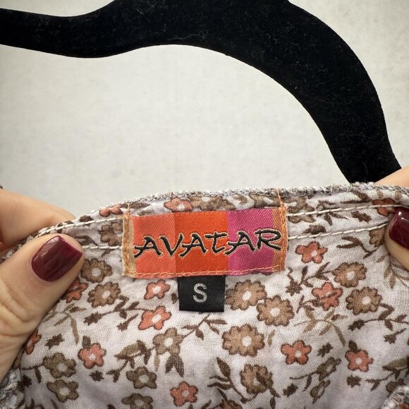 Avatar Dress Womens Small Floral Cotton Boho Maxi Smocked Tiered Deep V Neck - Picture 2 of 7